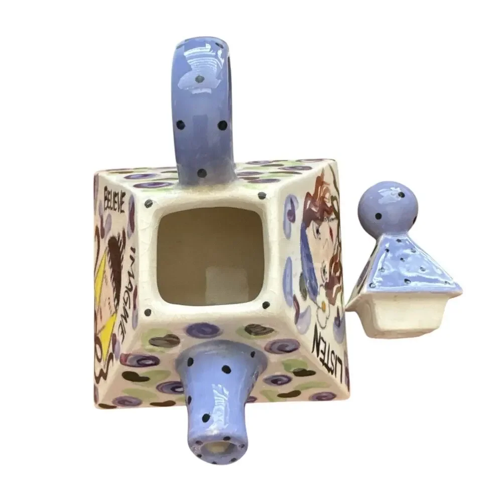 Vintage Hand Painted Ceramic Pyramid Shaped Teapot